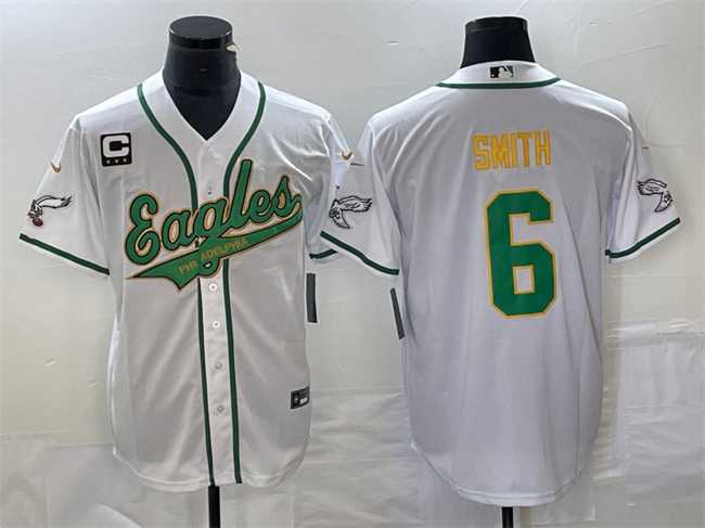 Men%27s Philadelphia Eagles #6 DeVonta Smith White Gold With C Patch Cool Base Stitched Baseball Jersey->philadelphia eagles->NFL Jersey